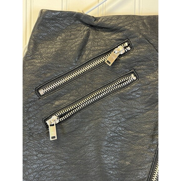 Divided Womens Black Faux Leather Mini Skirt W/ Rose Embroidery . Zippered Front - Picture 4 of 9